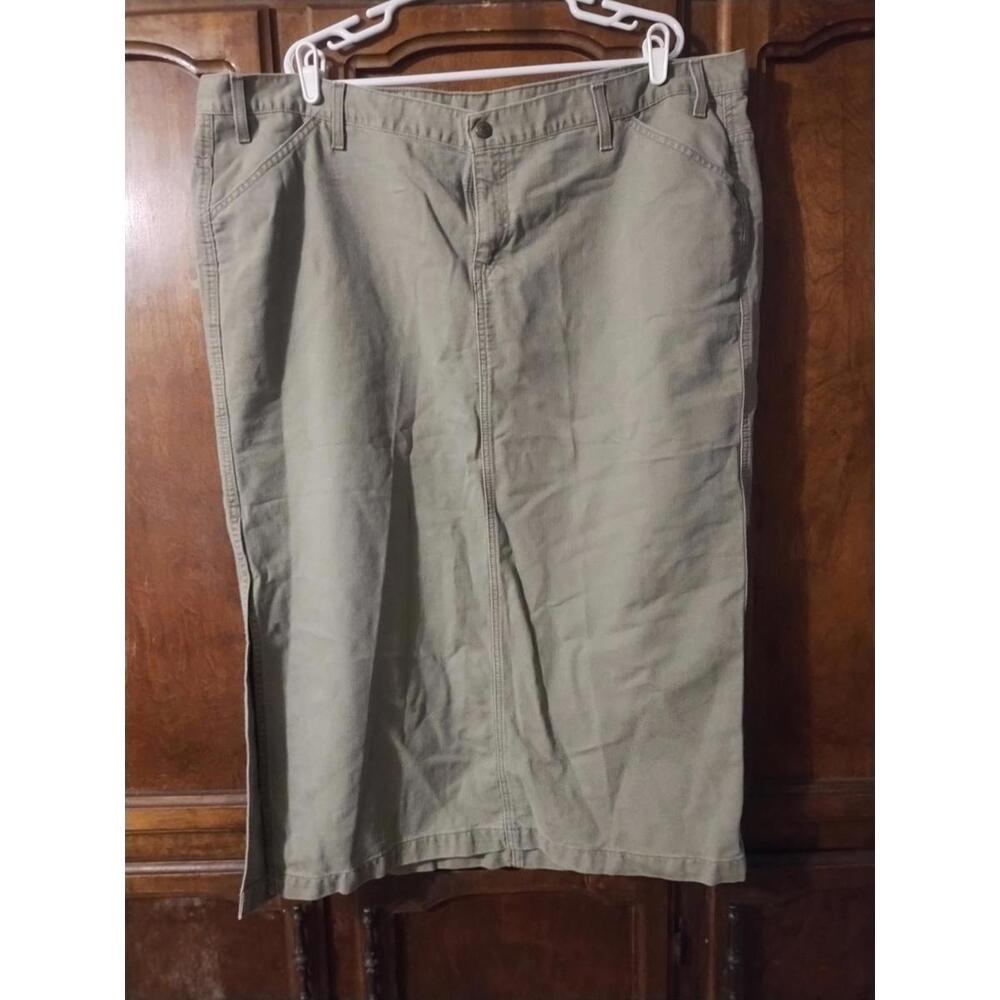 LEVI'S Surplus Maxi Skirt Plus Size 224W Olive Green Canvas 4-Pockets Side‎ Slit